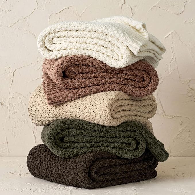 EVERGRACEHOME Chunky Chenille Knit Throw Blanket, 50 x 60, Cocoa Brown | Sculpted Moss Stitch, Chic Modern Farmhouse, All-Season Warmth, OEKO-TEX® Certified, Elegant Blanket for Couch, Bed, Sofa
