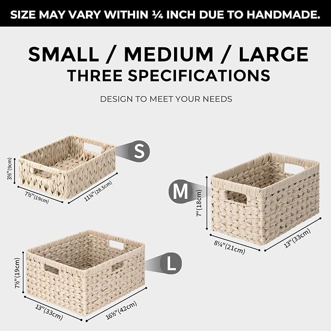 GRANNY SAYS Wicker Baskets for Organizing, Shallow Storage Bins, 2-Pack | Waterproof Wicker Baskets with Handles, Wicker Storage Baskets for Shelves, Woven Baskets for Storage,Living Room,Butter Milk