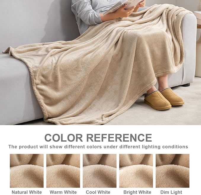 Hansleep Twin Light Camel Fleece Blanket, Soft Flannel Bed Blanket | Fuzzy Cozy Blanket 60x80 Inches, Multi-use for Bed, Sofa, Couch, Travel, Camping, All Season Warm Lightweight Cover