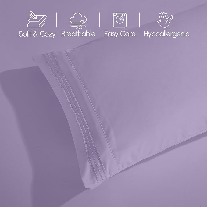 Elegant Comfort Luxurious 1500 Premium Hotel Quality Microfiber 4-Piece Sheet Set, 18-24 Inches Deep - Extra Deep Pocket Sheets - Ultra Soft 4PC Deep Pocket Sheets, Queen, Lavender