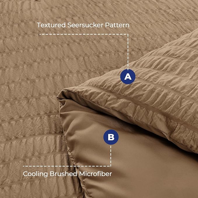 HYMOKEGE Brown Oversized Queen Comforter Set Seersucker 7 Pieces, All Season Luxury Bed in a Bag for Bedroom, Bedding Set with Comforter, Sheets, Pillowcases & Shams