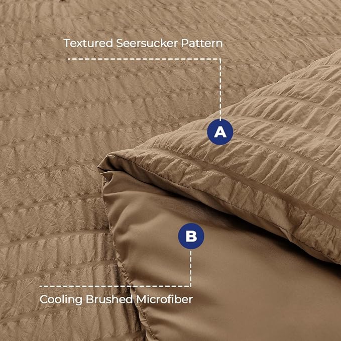 HYMOKEGE Brown Duvet Cover Full Size, Ultra Soft 3-Piece Seersucker Duvet Cover Set with Zipper Closure, Soft Brushed Microfiber Bedding Set with 8 Corner Ties (80"x90", 2 Pillowshams)