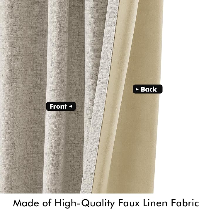 MIULEE 100% Blackout Linen Curtains for Bedroom 42 x 96 Inch Stone 2 Panels | Thermal Insulated, Room Darkening Drapes for Living Room, Back Tab Rod Pocket Pinch Pleated, Solid Luxury Decor