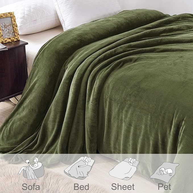 Exclusivo Mezcla Soft Fleece Blanket Twin Size for Bed, Olive Green | 60x80 Inches, Double-Sided Brushed Flannel, Lightweight Plush Cozy Blanket for Home Decor, All Season, Machine Washable