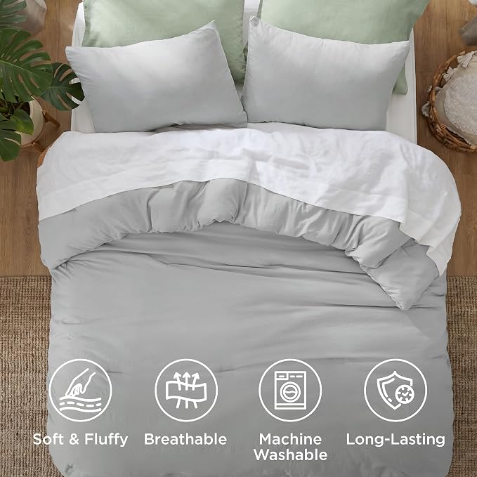 Bedsure Queen Comforter Set, Silver Grey Soft Prewashed Bedding for All Seasons, 3 Pieces GentleSoft Bed Set, 1 Lightweight Comforter (90"x90") and 2 Pillowcases (20"x26")