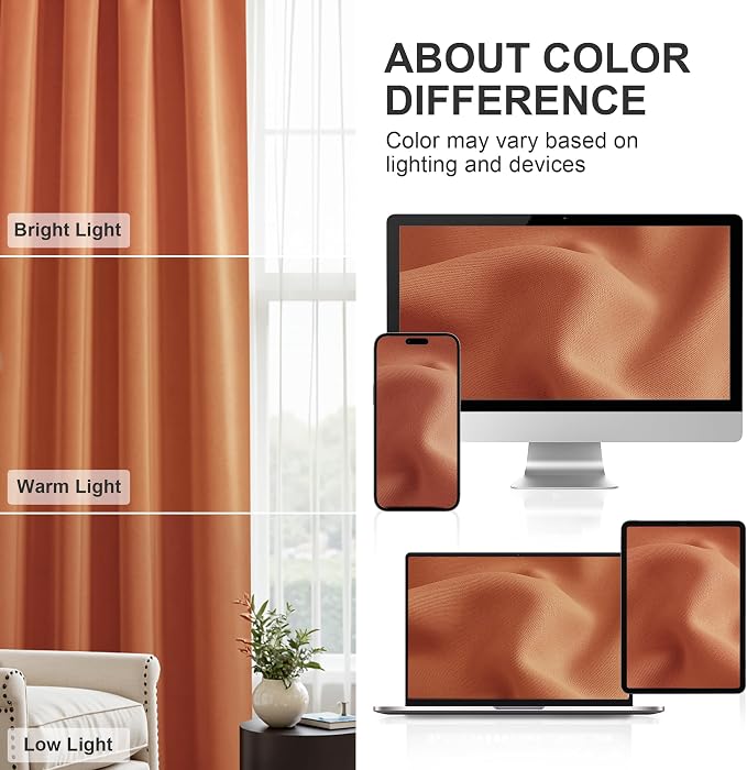 PONY DANCE Burnt Orange Blackout Curtains 2 Panels Set, 72 inch Length Thermal Insulated Rod Pocket Room Darkening Window Drapes for Bedroom/Living Room, 42 inches Wide
