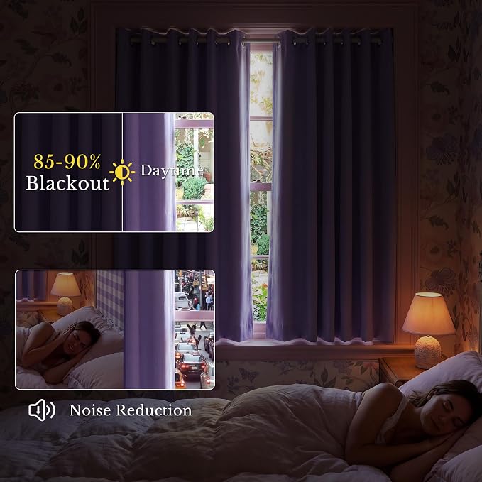 NICETOWN Lavender Purple Blackout Curtains for Bedroom 42" x 63" 2 Panels | Thermal Insulated Grommet Draperies Panels, Light Blocking Noise Reducing Room Darkening for Kitchen Living Room Home Decor