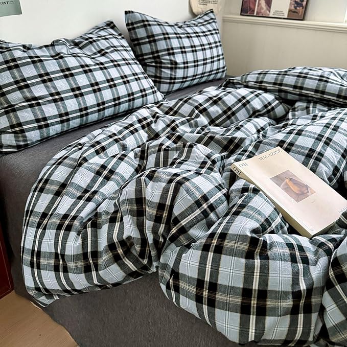 LifeTB Vintage Buffalo Plaid Comforter Set King, Modern Style Grey Black Grid Bed Comforter with 2 Pillowcases, 3 Pieces Soft Fluffy Checkered Pattern Comforter Farmhouse Gingham Plaid Bedding Set