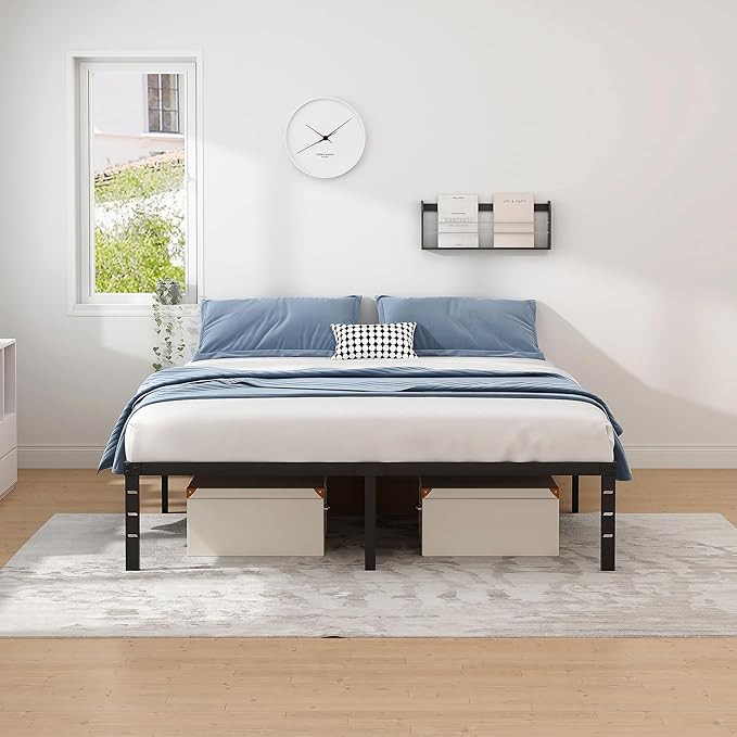 NEW JETO Metal Bed Frame,King Size Bed Frame with Storage Space,16 Inch | Heavy Duty Sturdy Mattress Foundation,Easy Assembly,No Box Spring Needed, Black
