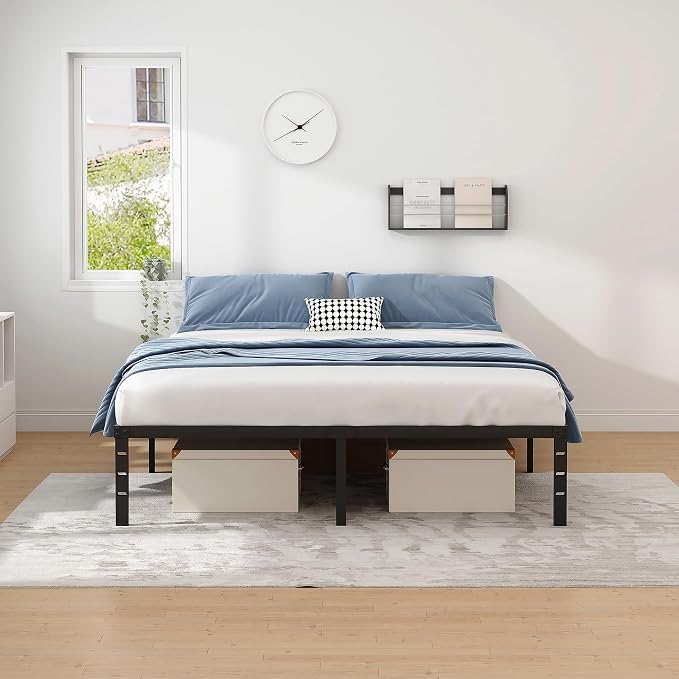 NEW JETO Metal Bed Frame,Full Size Bed Frame with Storage Space,14 Inch | Heavy Duty Sturdy Mattress Foundation,Easy Assembly,No Box Spring Needed, Black