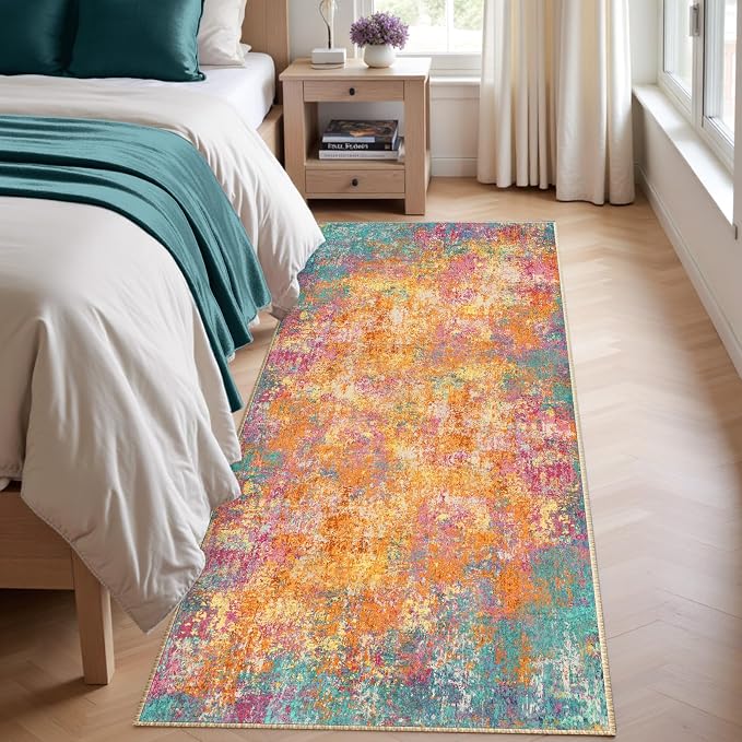 RELEANY Washable Runner 2'x8' Abstract Area Rug for Hallway Starlight | Carpet for Kitchen, Entryway, Bathroom, Living Room, Bedroom, Printed Pattern, Non‑Slip, Soft, Stain‑Resistant, Easy to Clean