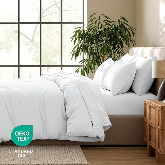 Bare Home Duvet Cover Set 1800 Ultra-Soft (King, White) | Lightweight, Cooling, Breathable, Premium 1800 Ultra-Soft, All-Season