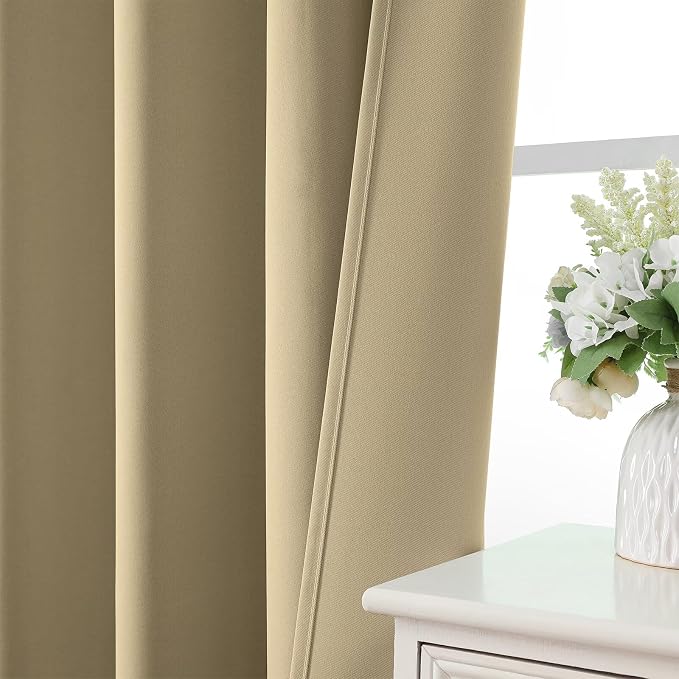 CUCRAF Beige Blackout Curtains 45 inch Length 2 Panels Set, Rod Pocket Room Darkening Drapes for Bedroom Living Room, Insulated Thermal Light Blocking Window Curtain (W52 x L45 Inch)