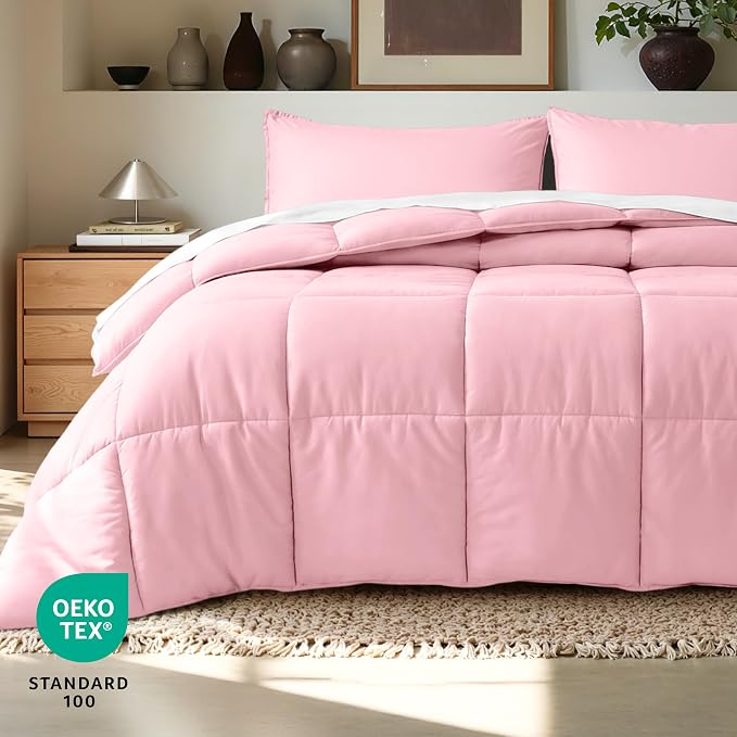 Bare Home Comforter Set - 1800 Ultra Soft (Twin/Twin XL, Light Pink) | All-Season, Breathable, Hypoallergenic, Premium 1800, Warm, Cozy
