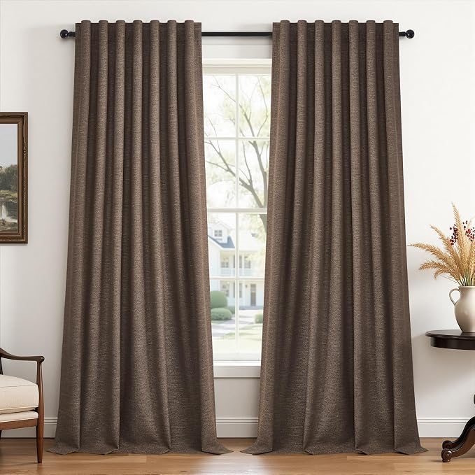 Topfinel 100% Blackout Curtains 102 Inch Long Linen Thermal Insulated Window Curtains for Bedroom/Living Room/Dining/Sliding Glass Door Privacy Assured Boho Farmhouse Home Decor Dark Brown,2 Panels