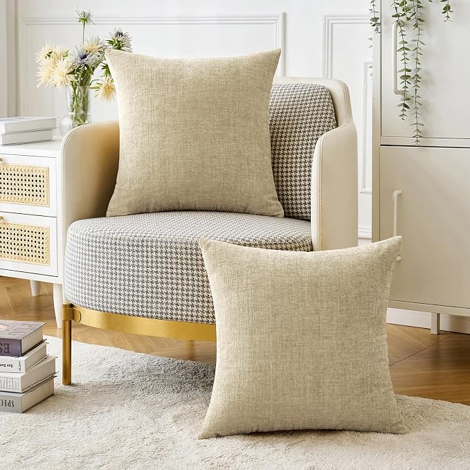 MIULEE Soft Chenille Throw Pillow Covers Beige 16x16 Inch Pack of 2 | Modern Home Decor, Classic Decorative Pillows, Solid Dyed Cases, Boho Couch Cushion Covers for Sofa Bed Living Room