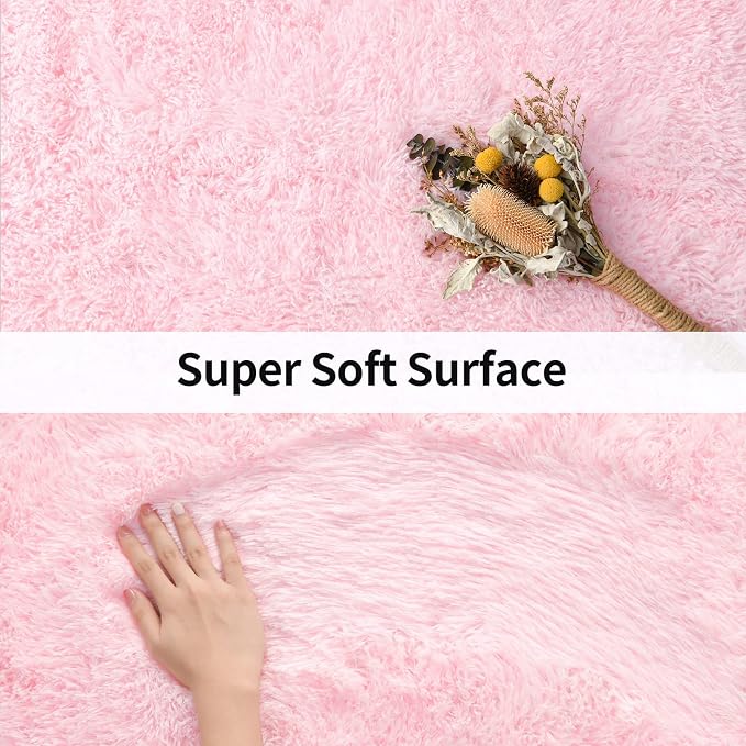 Soft Fluffy Rugs Pink Girls Bedroom Nursery Rug, 2x4 Small Shaggy Non-Slip Bedside Rug for Dorm Kids Room Carpet, Plush Furry Area Rugs Livingroom Accent Floor Indoor Holiday Decor