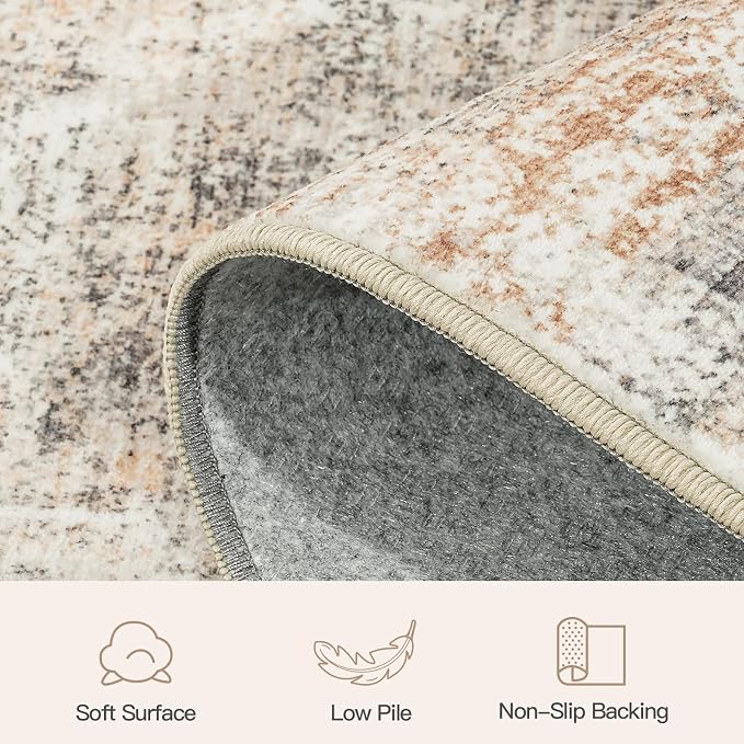 2X8 Area Rug for Hallways, Gold Abstract Washable Non-Slip Runner Rugs | Low Pile Runner Rugs, Soft Carpet for Kitchen Bathroom Bedroom Laundry, Stain Resistant Foldable Non-Shedding Distressed Rug