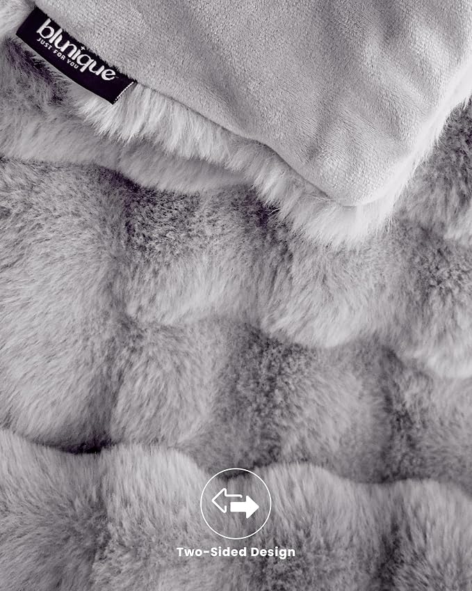Ultra Soft Cozy Faux Fur Throw Blanket, Fuzzy Plush Thick Bubble Blanket, Oversize Luxury Fluffy Blanket for Couch, Bed, and Living Room, 50x60 Inches, Light Grey