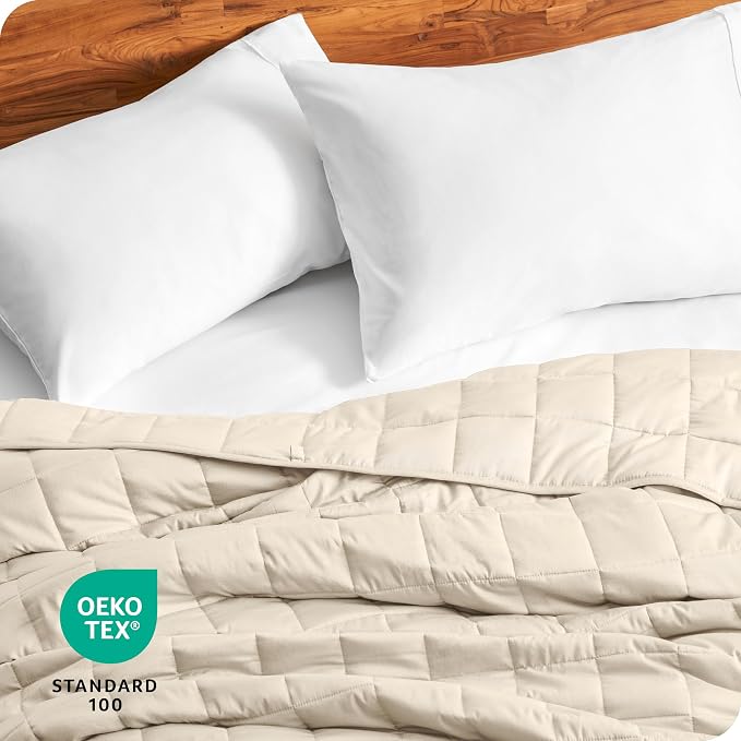 Bare Home Cotton Weighted Blanket (Sand, 40"x60" 10lbs) | Twin or Full Size, All-Natural 100% Cotton, Premium Heavy Blanket Nontoxic Glass Beads