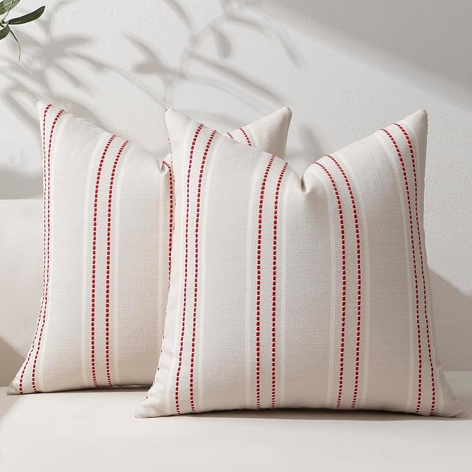 Hckot Christmas Pillow Covers 24x24 Set of 2 Xmas Decorative Pillows Red | Textured Striped, Xmas Decorations, Winter Holiday Decorative Pillow Covers, Sofa Living Room Farmhouse Decor