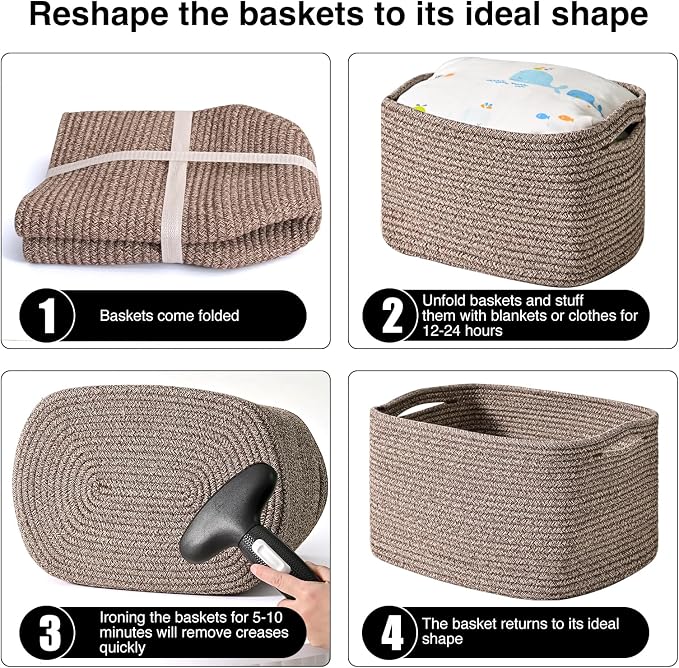 ICERZCZ Storage Baskets for Organizing Shelves, Woven Cotton Rope Bins for Baby Nursery Organization, Book Toy Towel Organizer, 15"x11"x9.5", 3 Packs, Dark Brown
