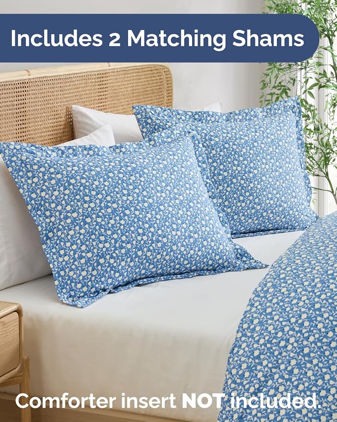 Duvet Cover Cal King Size - Floral Duvet Cover - 3 Piece - Bluefield | Soft Floral Duvet Cover 104 x 98 with 2 Pillow Shams, Zipper Closures & Ties, Floral Bedding for Women, Men, Kids & Teens