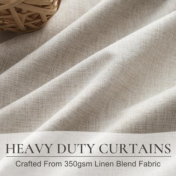 Extra Wide 60 Inch Blackout Curtains 96 Inches Long for Living Room, Rustic Boho Room Darkening Textured Linen Pleated Dining Room Office Insulated Ceiling Track Window Drapes 60"W x 96"L 2 Panels