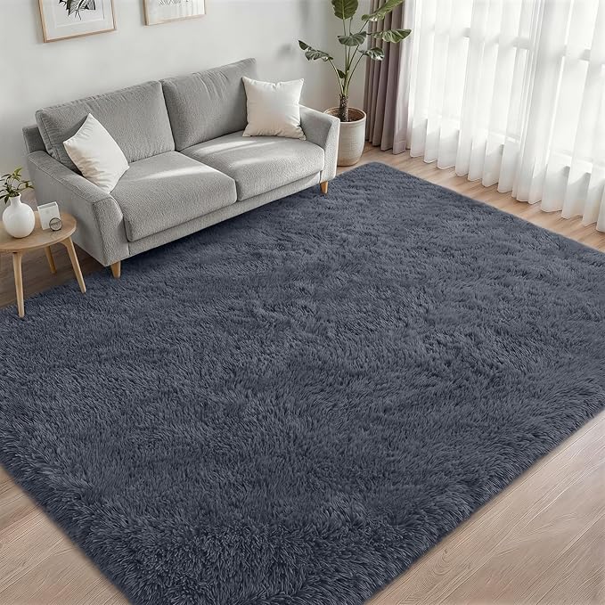 Area Rug Living Room Bedroom: 5x7 Fluffy Plush Shag Carpet Grey | For Kids Room Playroom Nursery Home Decor,Ultra Soft,Non-Slip Non-Shedding,Fuzzy Plush,Large Indoor Floor Carpet,Easy Clean