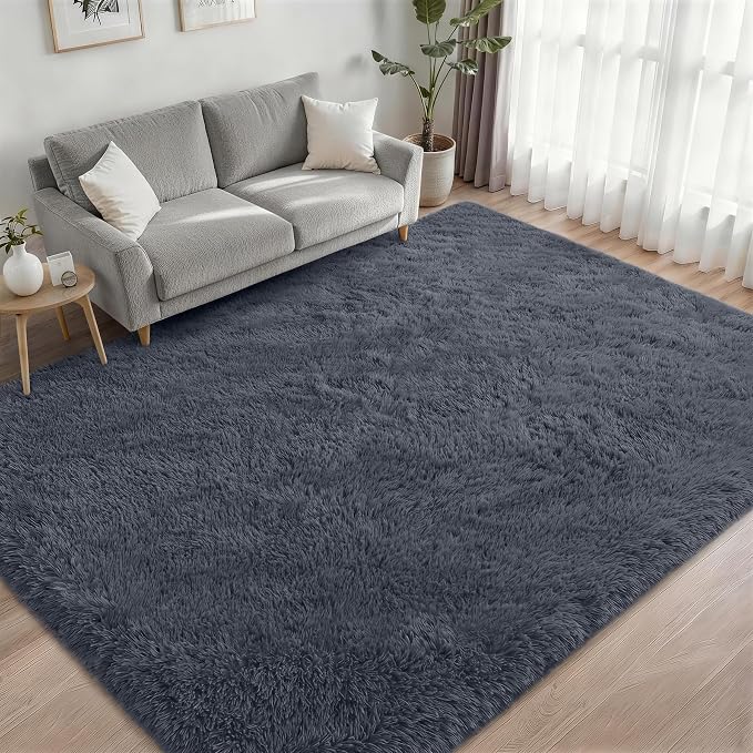 Area Rug Living Room Bedroom: 4x6 Fluffy Plush Shag Carpet Grey | For Kids Room Playroom Nursery Home Decor,Ultra Soft,Non-Slip Non-Shedding,Fuzzy Plush,Large Indoor Floor Carpet,Easy Clean