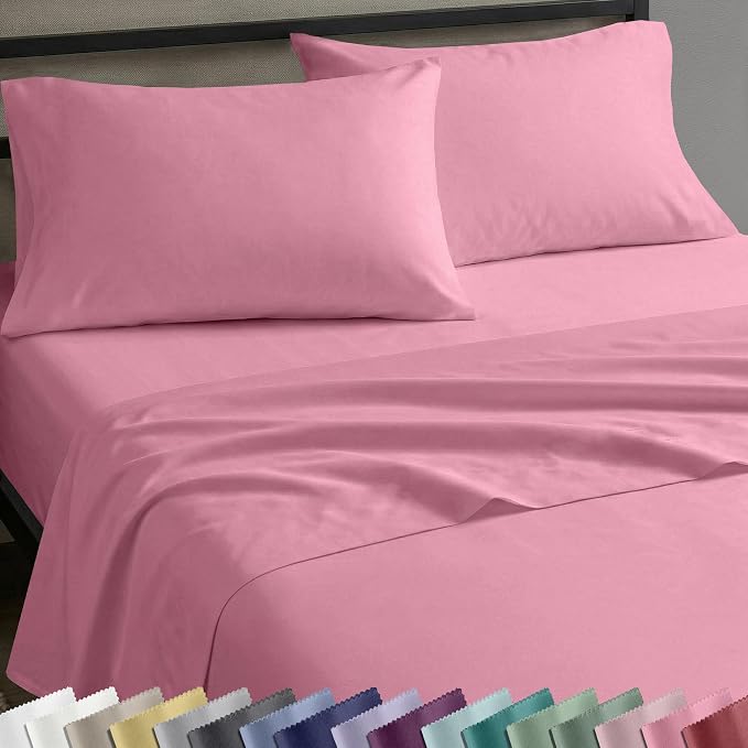 Soft Natural 100% Cotton Sateen King Sheets Deep Pocket, 4 Pcs, Doll Pink | Backed by Good Housekeeping Seal, Light & Breathable For Hot Sleepers, 14" Deep Pocket Set, All-Around Elastic, Durable