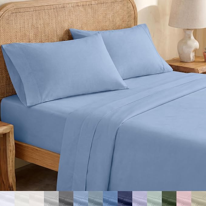 California Design Den 100% Organic Cotton King Sheet Set, 4 Pcs, Light Blue | GOTS Certified, Lightweight Crisp & Airy Percale For Hot Sleepers, 15" Deep Pocket, All-around Elastic, Easy Care