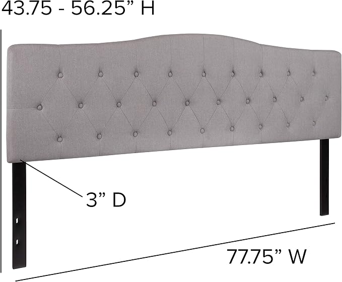 EMMA + OLIVER Light Gray King Button Tufted Headboard | Adjustable Bed Rail Slots, Fabric Upholstered