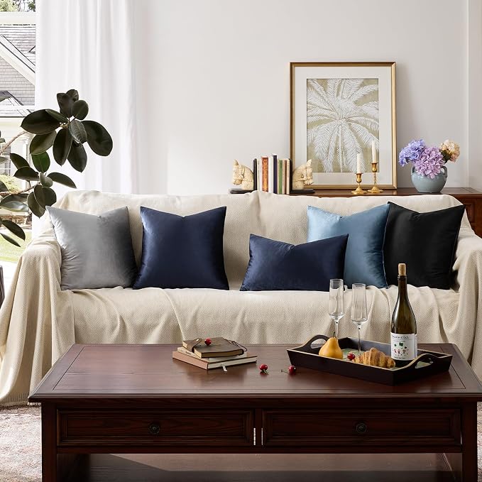 GIGIZAZA Navy Velvet Pillow Covers 12x20 Decorative Pillows Pack of 2 | Lumbar Blue Throw Pillows for Couch Sofa,280gsm Soft Textured Fabric,Modern Pillowcases,Luxury Cushion Covers