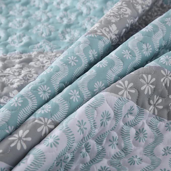 Cottolester Aqua Quilt Set King Size Boho Striped Bedspread Lightweight Soft Microfiber Bedding Set 110"x90" (3 Pieces) | Soft Microfiber Coverlet,Breathable All-Season,Machine Washable,3-Piece Set,Fits King 110"x90",Cozy Essential for Men Women