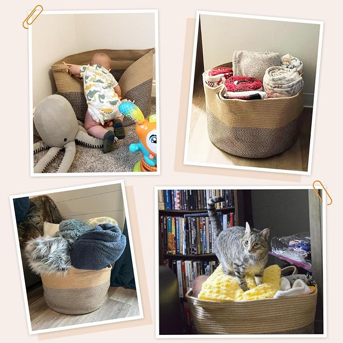 INDRESSME XXXLarge Woven Wicker Blanket Basket Living Room Black Jute, 90L | Wicker baskets for organizing shoe, dog toys & pillows. For living room bedroom or nursery decor. soft-touch with handles