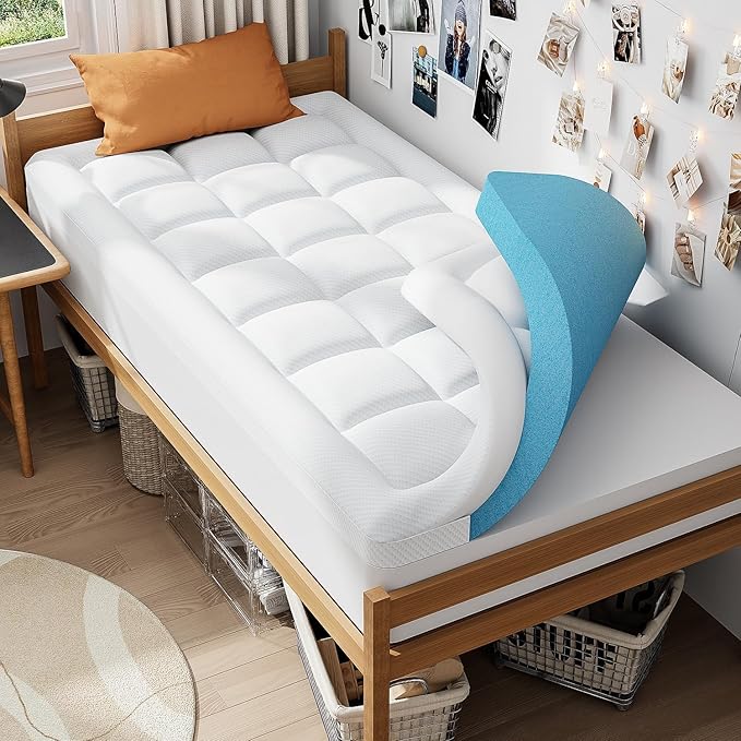 ELEMUSE 3 Inch Twin Dual Layer Memory Foam Mattress Topper with Pillowtop | 2 Inch Cooling Gel Foam,1 Inch Soft Pillowtop Pad, Pressure Relief Bed Topper, Comfortable Support