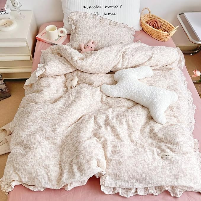 Muslin Cotton Kids Toddler Duvet Cover for Girls Boys Baby Crib Duvet Covers with Zipper Closure, 47"x59", Flower & Rabbit Print (No Pillow Cases)