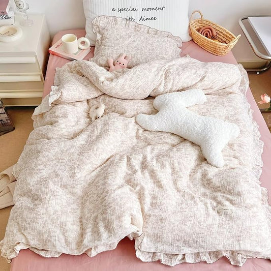 Muslin Cotton Kids Toddler Duvet Cover for Girls Boys Baby Crib Duvet Covers with Zipper Closure, 47"x59", Flower & Rabbit Print (No Pillow Cases)