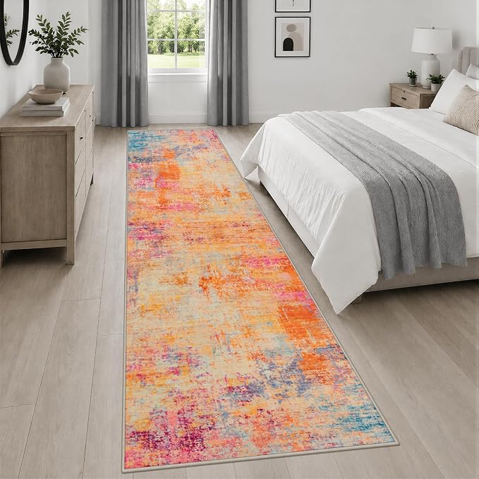 2.6x14 Washable Runner Rug:Modern Abstract Soft Carpet Galaxy Haze | For Hallway, Bedroom, Kitchen, Laundry, Bathroom,Door Mat,Modern Abstract,Machine washable,Non-Slip,Stain Resistant,Indoor