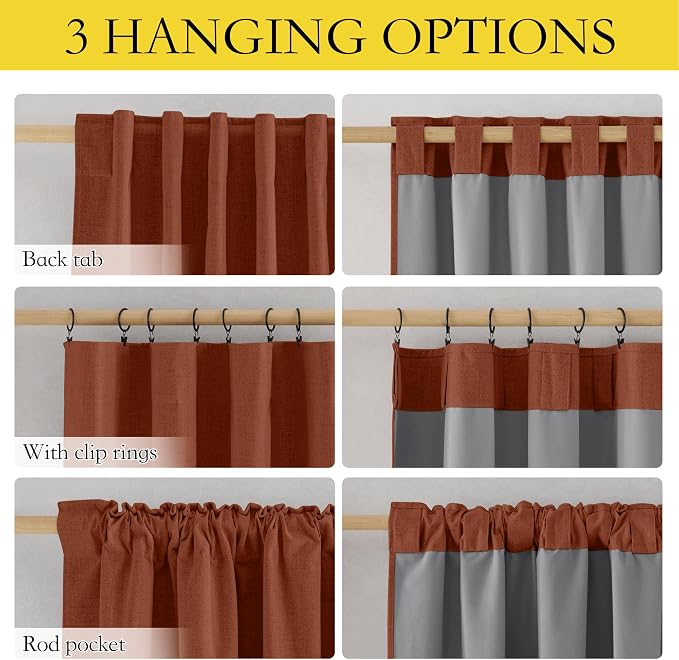NICETOWN 100% Blackout Linen Curtains 84 inch Long 2 Panels, Rust Orange | Vintage Bedroom Curtains Thermal Insulated, Noise Reducing, Privacy Protection, Halloween Atmosphere Decoration, W52" x L84"
