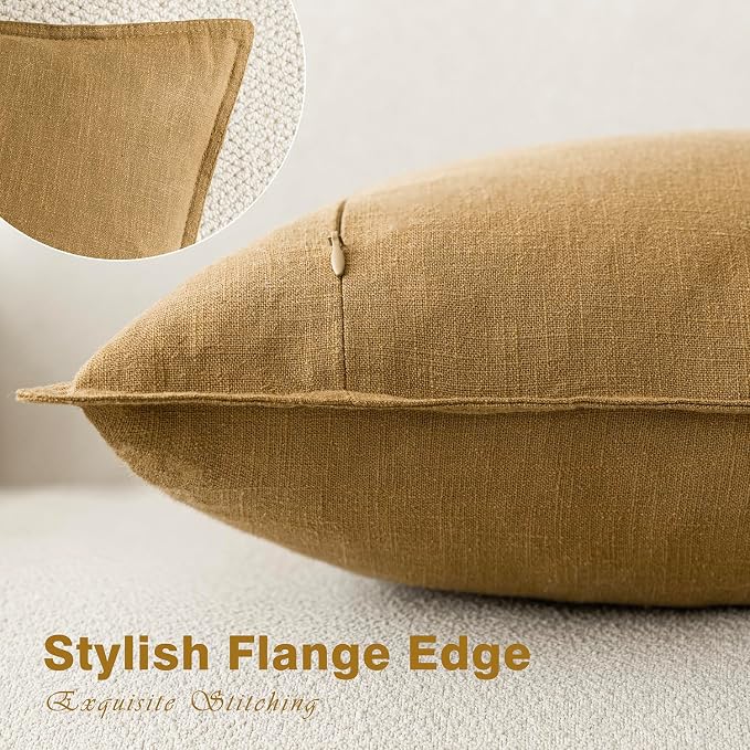 Foindtower Linen Solid Decorative Throw Pillow Covers 18x18 Honey Mustard | Pack of 2 Boho Farmhouse Neutral Pillowcase,Soft Euro Accent Cushion Covers,Home Decor for Bed Couch Sofa Bedroom Living Room