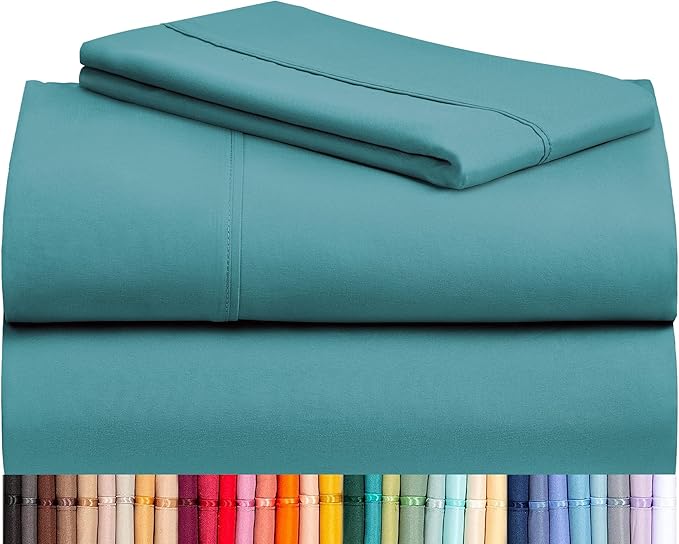 LuxClub Twin XL Sheets - Soft Twin Bed Sheets for Boys and Girls, 3 PC Deep Pockets 18" Eco Friendly Wrinkle Free Kids Fitted Sheets Machine Washable Hotel Bedding Silky Soft - Teal Twin XL | LuxClub Silky Fitted Sheet & Pillowcase Sets, Breathable Hot...