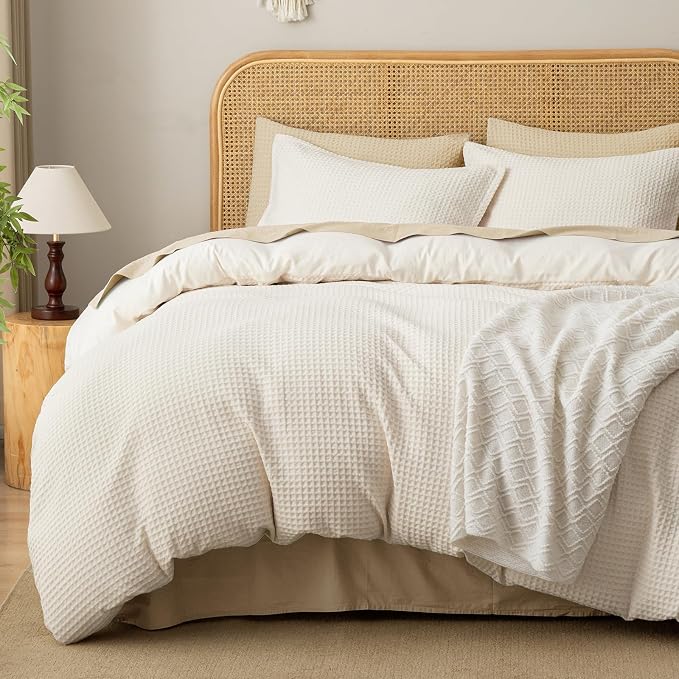 David's Home Textured Waffle Weave Duvet Cover Set, King, Cannoli Cream | Breathable Cozy for All Season, 300GSM, 3PCS Home Bedding Decor, OEKO-TEX Certified, Hidden Zipper, 8 Corner Ties, 104" X 90"