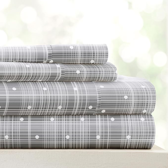 Linen Market Double-Brushed Patterned Microfiber Twin Sheet Set 3 Piece – Oeko-TEX Certified Ultra Soft & Wrinkle-Free - 16" Deep Pocket Sheets - Easy Care Twin Size - Polka Dot Gray