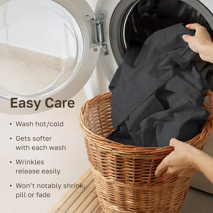 Soft Natural 100% Cotton Sateen Deep Pocket King Sheet Set, Dark Grey | Backed by Good Housekeeping Seal, Light & Breathable For Hot Sleepers, 14" Deep Pocket, All-Around Elastic, Durable