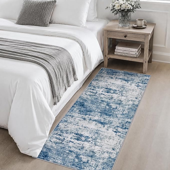 2x5 Washable Runner Rug：Modern Abstract Kitchen Soft Carpet Blue | For Hallway, Bedroom, Kitchen, Laundry, Bathroom,Door Mat,Modern Abstract,Machine washable,Non-Slip,Stain Resistant,Indoor
