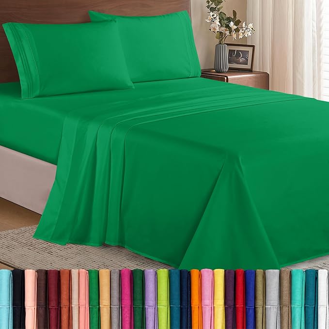 Elegant Comfort Luxury 1500 Premium Hotel Quality Microfiber 4-Piece Sheet Set - Wrinkle Resistant, All Around Elastic Fitted Sheet, Deep Pocket up to 16", Full, Emerald Green