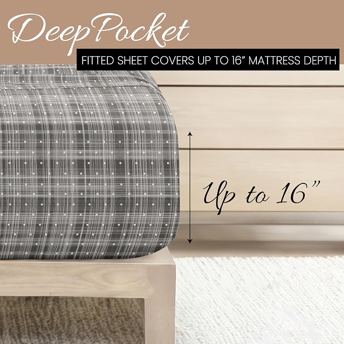 Linen Market Double-Brushed Patterned Microfiber California King Sheet Set 4 Piece – Oeko-TEX Certified Ultra Soft & Wrinkle-Free - 16" Deep Pocket Sheets Easy Care Cal-King Size - Polka Dot Gray