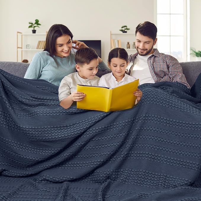 PHF Lightweight 100% Cotton Waffle Blanket, Oversized King, Indigo | Pre-Washed Soft Cotton Comfor, Extra Large 10'x10' Blanket, Giant Big Luxury Aesthetic Woven Bedding for Home Decor